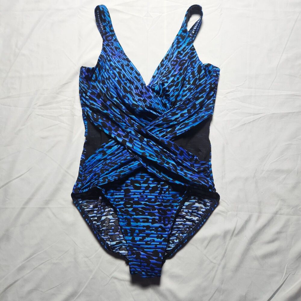 Miraclesuit Womens 14 Estilo Tummy Control Slimming One Piece Bathing Suit Blue